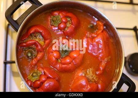 Stuffed Peppers. Homemade stuffed peppers in a pot. Stock Photo