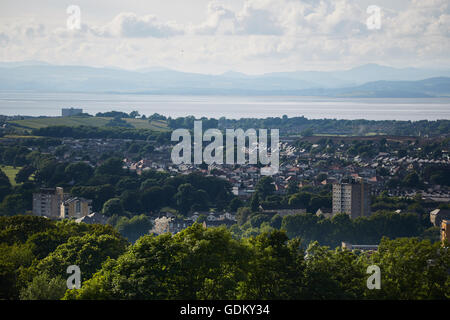 Lancaster in Lancashire landscape view rooftops flat coastal sea coast   houses Stock Photo