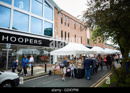 Wilmslow artisan street market   3rd Saturday every month right in the heart of town adjacent to the main Alderley Road Hoopers Stock Photo