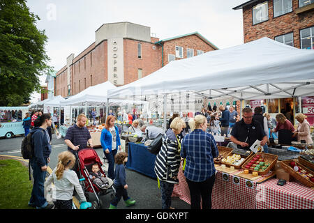 Wilmslow artisan street market   3rd Saturday every month right in the heart of town adjacent to the main Alderley Road Hoopers Stock Photo