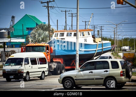 The Lesser Antilles Barbados Parish Saint Michael west indies capital Bridgetown  Barbados  Bridgetown large boat is transported Stock Photo