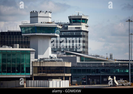 Manchester Airport   Manchester air traffic control towers 2 two terminal Stock Photo