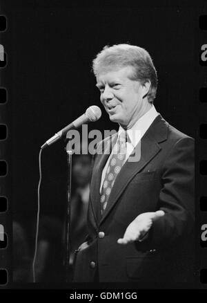 Jimmy Carter speaking at a Brooklyn College campaign stop in New York. Photo by Thomas O'Halloran. Stock Photo