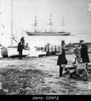 Steam frigate USS Pensacola in Alexandria, VA. just after fitting out and commissioning. Pensacola was preparing to depart Alexandria and join Flag Officer David G Farragut's Gulf Coast Blockading Squadron in January, 1862. Stock Photo