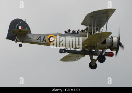 The Fairey Swordfish was a biplane torpedo bomber designed by the Fairey Aviation Company for the Fleet Air Arm (Royal Navy) Stock Photo