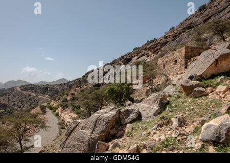 Ruins of old Omani stone houses, in Jebel Akhdar, Oman. Stock Photo