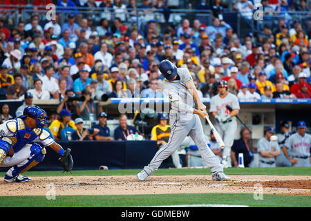 San Diego, CA, USA. 12th July, 2016. SAN DIEGO, CA - JULY 12, 2016 - | Padres Wil Myers hits a double in the 5th inning at the All-Star Game at Petco Park. © K.C. Alfred/San Diego Union-Tribune/ZUMA Wire/Alamy Live News Stock Photo