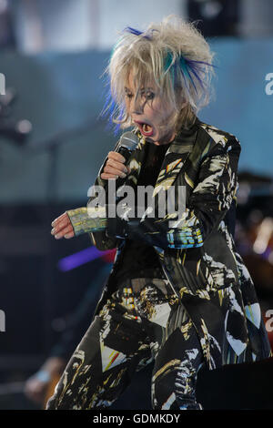 Diane Dufresne performs at the St-Jean show on the Plains of Abraham in Quebec City during the Fête nationale du Quebec, Thursday June 23, 2016. Stock Photo