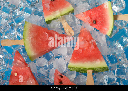 Fresh Watermelon slices on ice Stock Photo