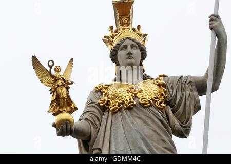 Pallas Athene Greek goddess of wisdom in front of Austrian parliament, Vienna, Austria on October 11, 2014. Stock Photo