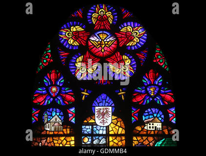 Stained glass in Votiv Kirche (The Votive Church) in Vienna, Austria Stock Photo