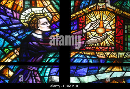 Stained glass in Votiv Kirche (The Votive Church) in Vienna, Austria Stock Photo