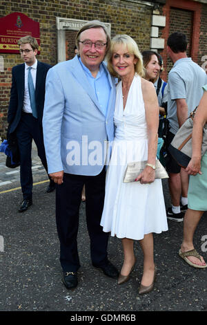 David Mellor and Penelope Lyttelton, Viscountess Cobham attending the Frost Summer Party Fundraiser, in aid of the Miles Frost Fund and in partnership with the British Heart Foundation, at Burton Court, in London. PRESS ASSOCIATION Photo. Picture date: Monday 18th July, 2016. Photo credit should read: Ian West/PA Wire Stock Photo