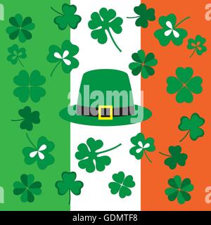 Picture from symbols of the St. Patrick's Day on the background of the Irish flag colors Stock Vector