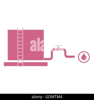 Stylized icon of the tank with oil and a pipe with a valve on a white background Stock Vector