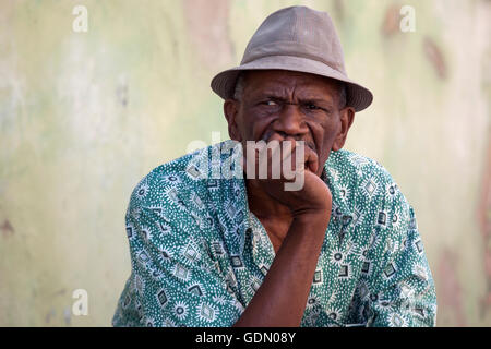 Cuban man wearing a hat, portrait, Cuba Stock Photo