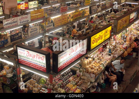 the food shops at the Talat Warorot in the city of chiang mai in the north of Thailand in Southeastasia. Stock Photo