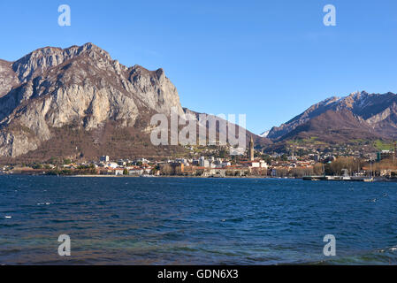 Landscape of Lecco. It is the capital of the province of Lecco and lies at the end of the south-eastern branch of Lake Como. Stock Photo