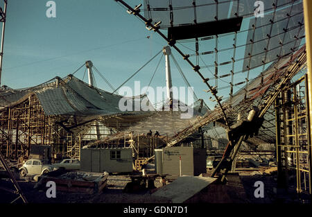 The Olympic Park of Munich, site of the Olympic Games1972, under construction Bau des Münchner Olympia-Schwimmstadions für die Olympischen Spiele 1972 Stock Photo