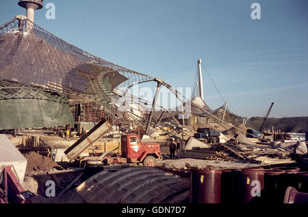 The Olympic Park of Munich, site of the Olympic Games,under construction. Bau des Münchner Olympia-Schwimmstadions für die Olympischen Spiele 1972 Stock Photo