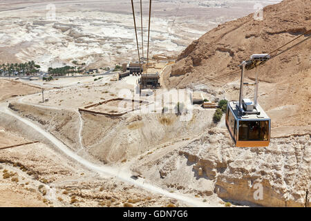 Israel, Masada The cablecar ascending to the mountain top Stock Photo