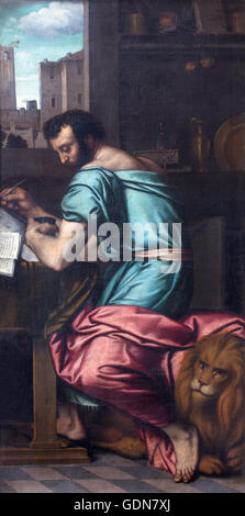 BRESCIA, ITALY - MAY 23, 2016: The painting of St. Mark the Evangelist in church Chiesa di San Giovanni Evangelista Stock Photo