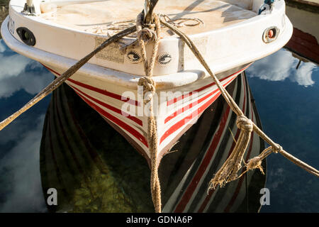 Eyes - Colorful Prow with Eye Stickers - Fishing Boat Prow Moored in St George’s Harbor, Near Skala, Kefalonia, Greece. Stock Photo