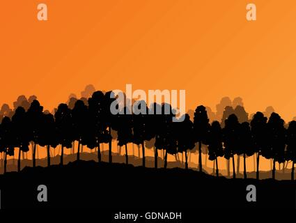 Forest trees silhouettes natural wild landscape detailed illustration ...