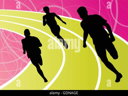 Active men runner sport athletics running silhouettes illustration background vector Stock Vector