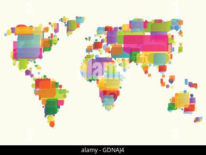 World map made of colorful speech bubbles concept illustration background vector Stock Vector