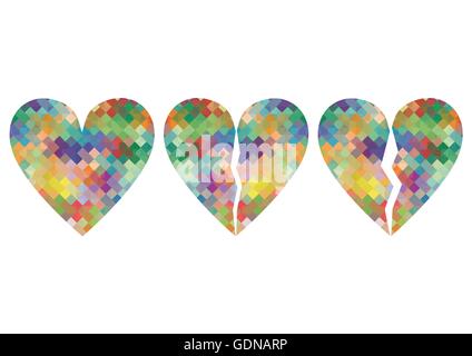 Broken love heart mosaic abstract background concept illustration vector for poster Stock Vector
