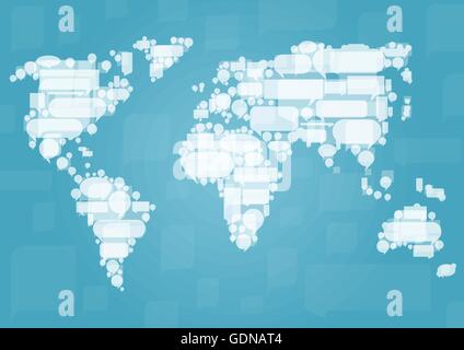 World map made of white cloud speech bubbles in concept illustration background vector for poster Stock Vector