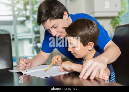 Big brother trains the younger Stock Photo