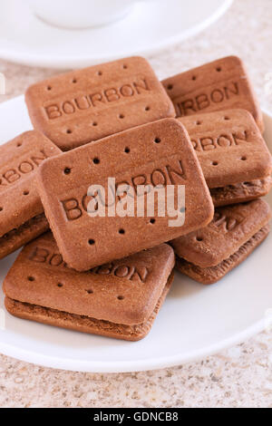 Bourbon biscuits or Bourbon creams a popular chocolate filled British biscuit Stock Photo