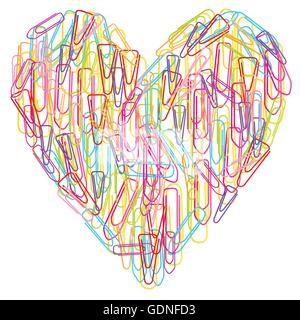Colorful paper clips heart abstract vector isolated on white background Stock Vector