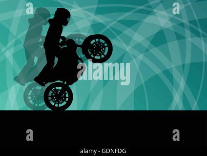 Motorcycle performance extreme stunt driver man vector background concept Stock Vector