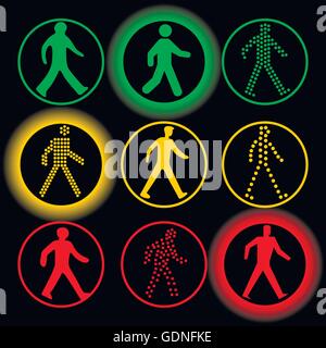 Isolated traffic lights elements vector logo set. Circular road signs. Stock Vector