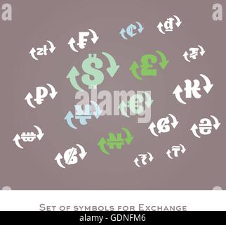 Isolated currency exchange signs vector set. International money symbols. Stock Vector