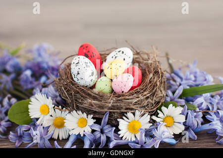 Painted Easter eggs among spring flowers Stock Photo - Alamy