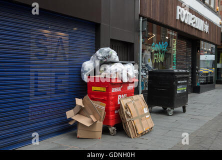 refuse Sacks Piled up on wheelie bin on Clumber street Nottingham Stock Photo