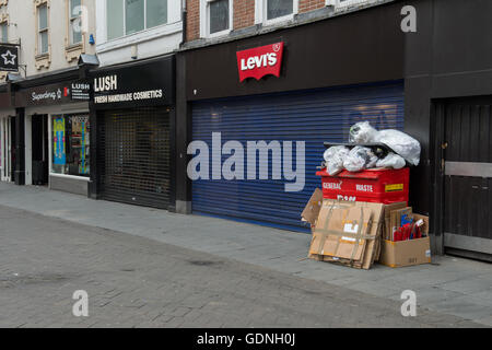 refuse Sacks Piled up on wheelie bin on Clumber street Nottingham Stock Photo