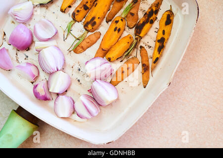 Top view showing grilled vegetables in a pan Stock Photo