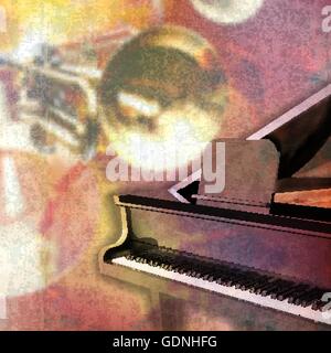 abstract red grunge music background with grand piano Stock Vector
