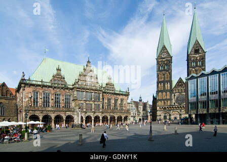 geography / travel, Germany, Bremen, marketplace, town hall, cathedral, guildhall, Additional-Rights-Clearance-Info-Not-Available Stock Photo