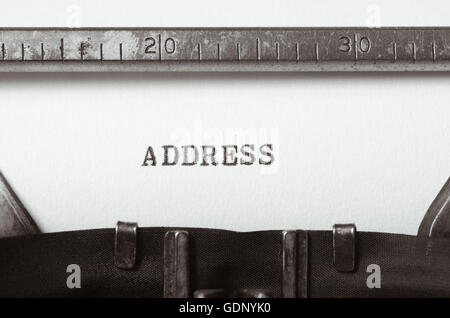 word address yped on old typewriter Stock Photo