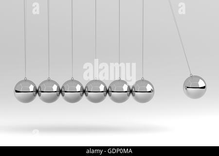 3D rendering of Newton’s cradle isolated on white background. Stock Photo