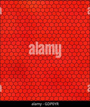 Abstract red hexagonal background with many small hexagons and black joints. Stock Vector