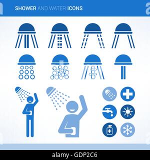 Shower and showerhead icons set, cleaning and hygiene concept Stock Vector