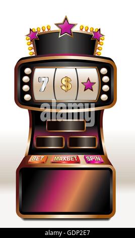 Colorful slot machine with lights and buttons, casino and gambling concept Stock Vector