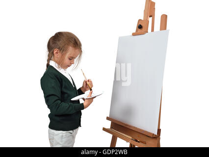 Painting stand wooden easel with blank canvas poster sign board isolated on white  background, 3d rendering Stock Photo - Alamy